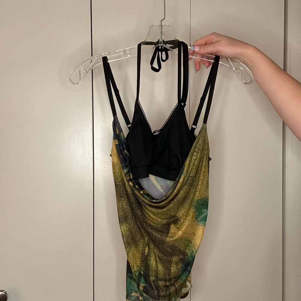 Urban Outfitters Black and Green Strappy Top